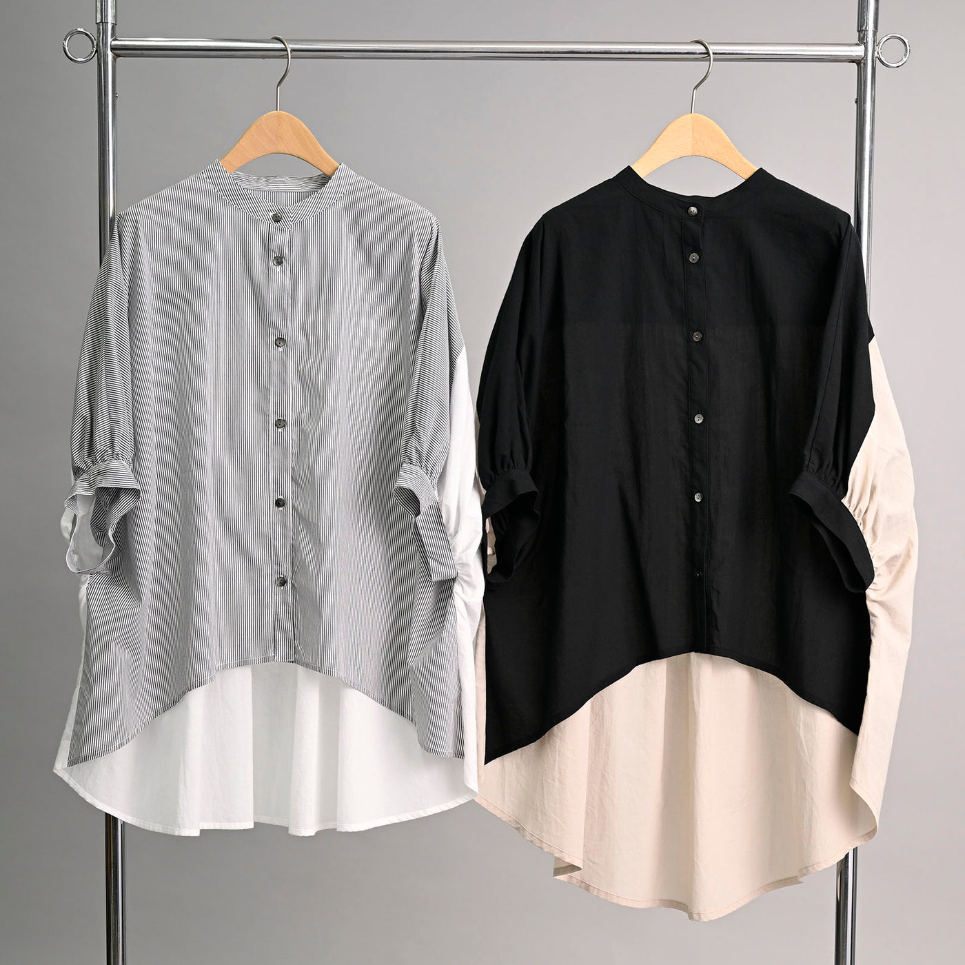 【新商品】ドルマンバイカラー＆ストライプコンビシャツ