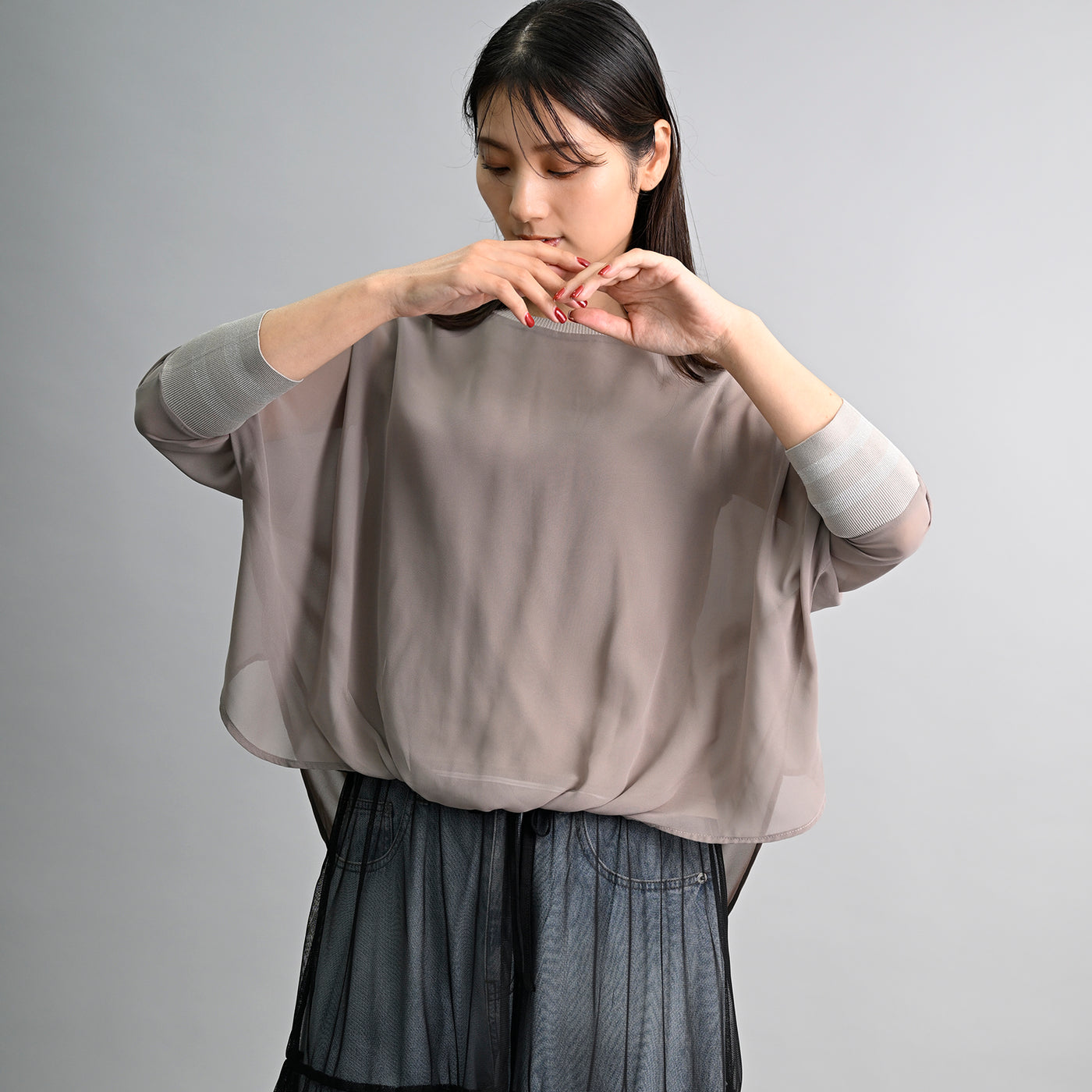 【新商品】ニットドッキングシフォンブラウス