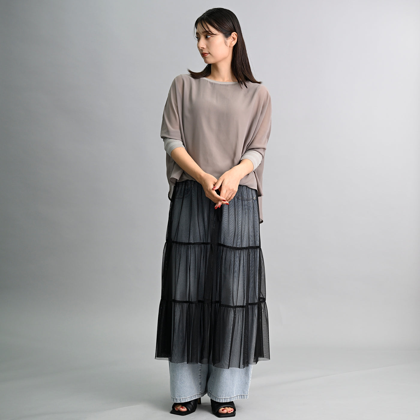 【新商品】ニットドッキングシフォンブラウス