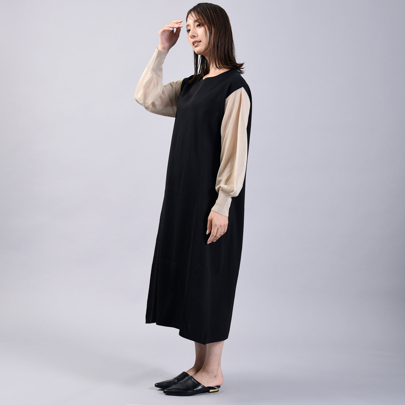 【新商品】袖シアーバイカラーワンピース