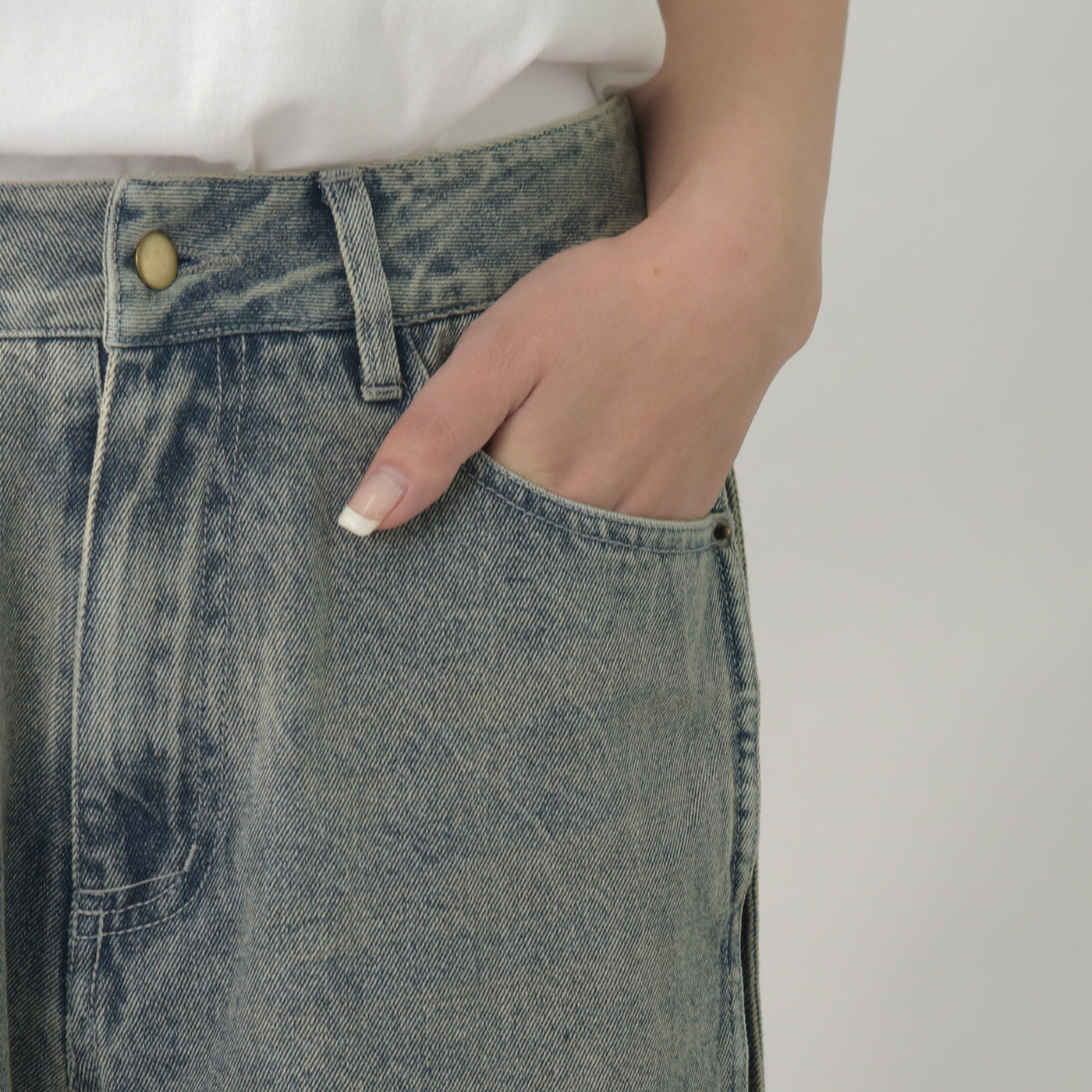 サイドウェーブ切り替えデニムパンツ