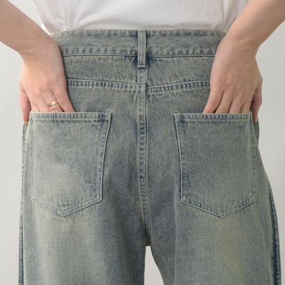 サイドウェーブ切り替えデニムパンツ
