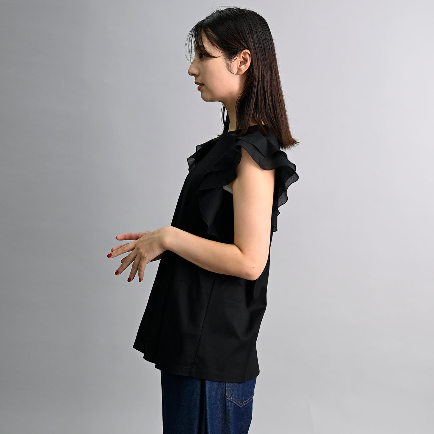 【新商品】シアー袖フリルコンビカットソー