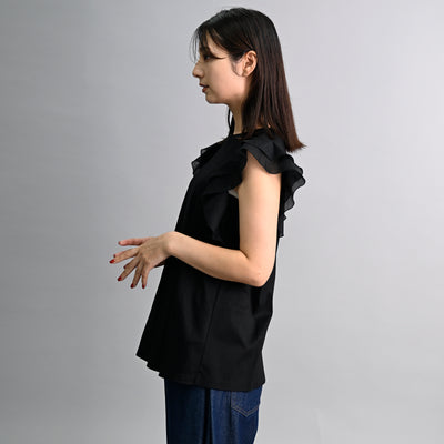 【新商品】シアー袖フリルコンビカットソー