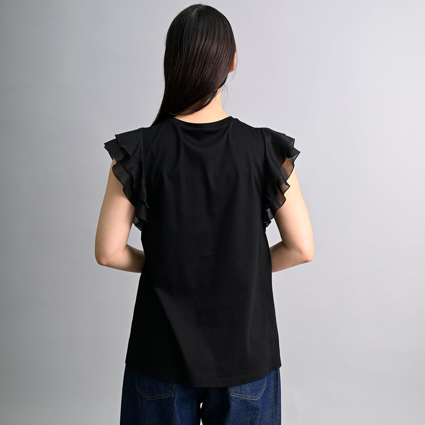 【新商品】シアー袖フリルコンビカットソー